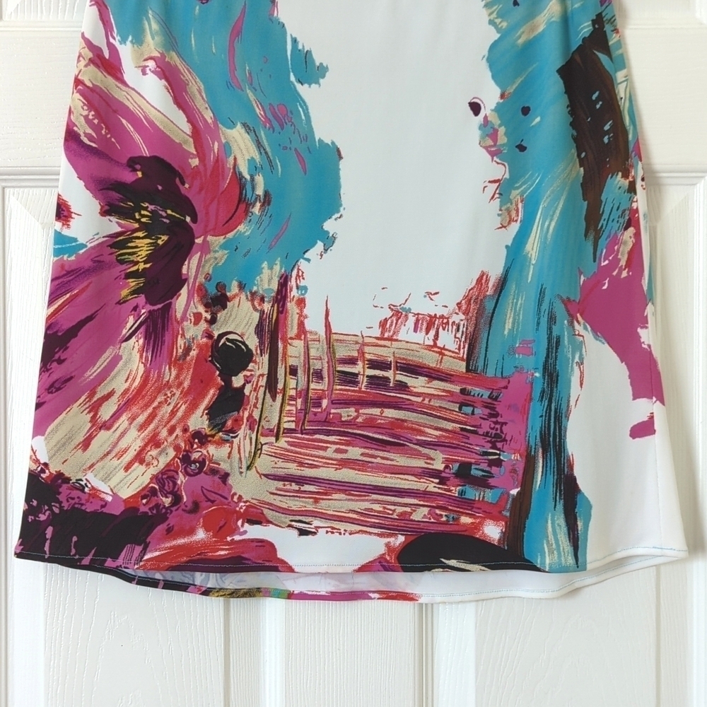 Yigal Azrouel Vibrant Abstract Printed Silk Blend Low Waisted A-Line Mini Skirt - Picture 5 of 11